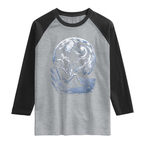 Astronaut Drinking Coffee On The Moon Graphic Raglan Shirt Vintage Sci Fi Earth Horizon Space Explorer TS02 Heather Gray Black Print Your Wear