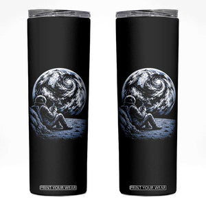 Astronaut Drinking Coffee On The Moon Graphic Skinny Tumbler Vintage Sci Fi Earth Horizon Space Explorer TS02 Black Print Your Wear