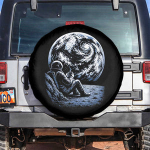 Astronaut Drinking Coffee On The Moon Graphic Spare Tire Cover Vintage Sci Fi Earth Horizon Space Explorer TS02 No hole Black Print Your Wear
