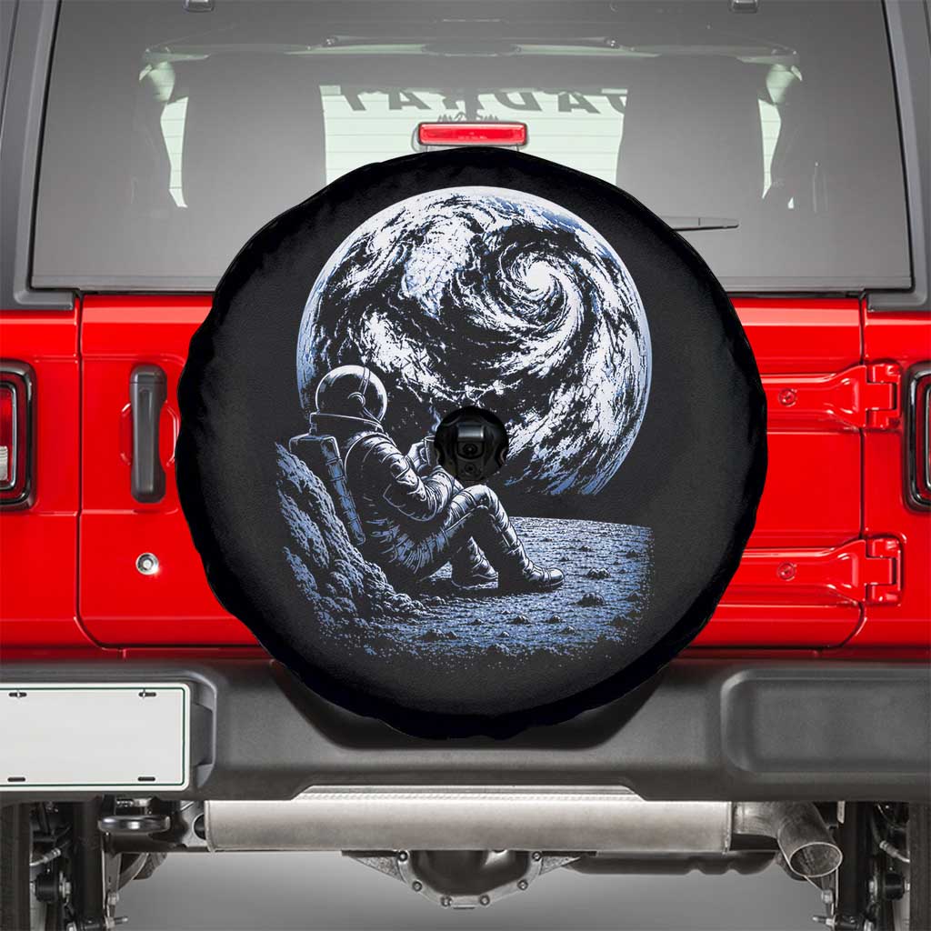 Astronaut Drinking Coffee On The Moon Graphic Spare Tire Cover Vintage Sci Fi Earth Horizon Space Explorer TS02 Black Print Your Wear