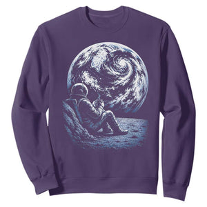 Astronaut Drinking Coffee On The Moon Graphic Sweatshirt Vintage Sci Fi Earth Horizon Space Explorer TS02 Purple Print Your Wear