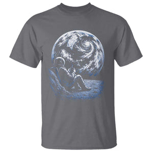 Astronaut Drinking Coffee On The Moon Graphic T Shirt Vintage Sci Fi Earth Horizon Space Explorer TS02 Charcoal Print Your Wear