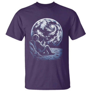 Astronaut Drinking Coffee On The Moon Graphic T Shirt Vintage Sci Fi Earth Horizon Space Explorer TS02 Purple Print Your Wear