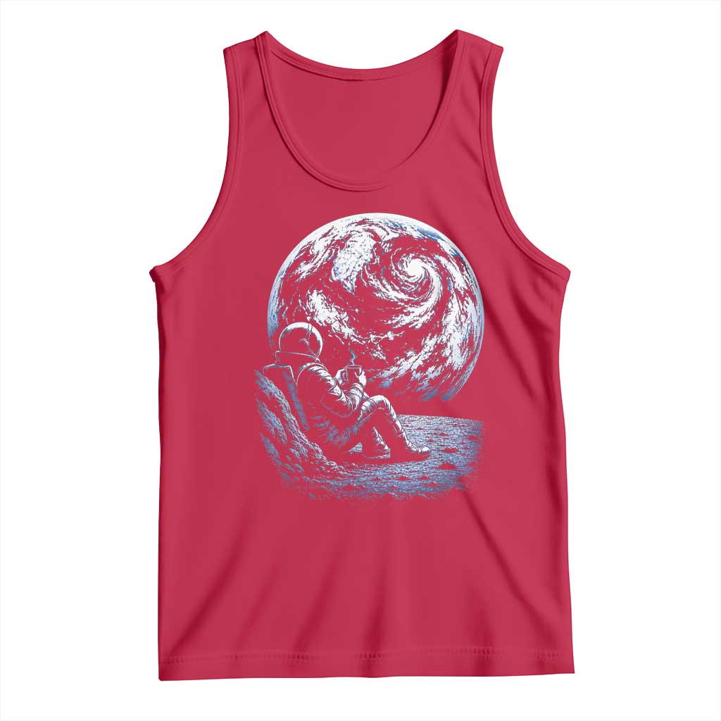 Astronaut Drinking Coffee On The Moon Graphic Tank Top Vintage Sci Fi Earth Horizon Space Explorer TS02 Red Print Your Wear