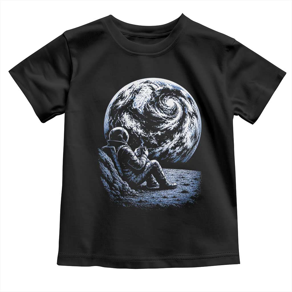 Astronaut Drinking Coffee On The Moon Graphic Toddler T Shirt Vintage Sci Fi Earth Horizon Space Explorer TS02 Black Print Your Wear