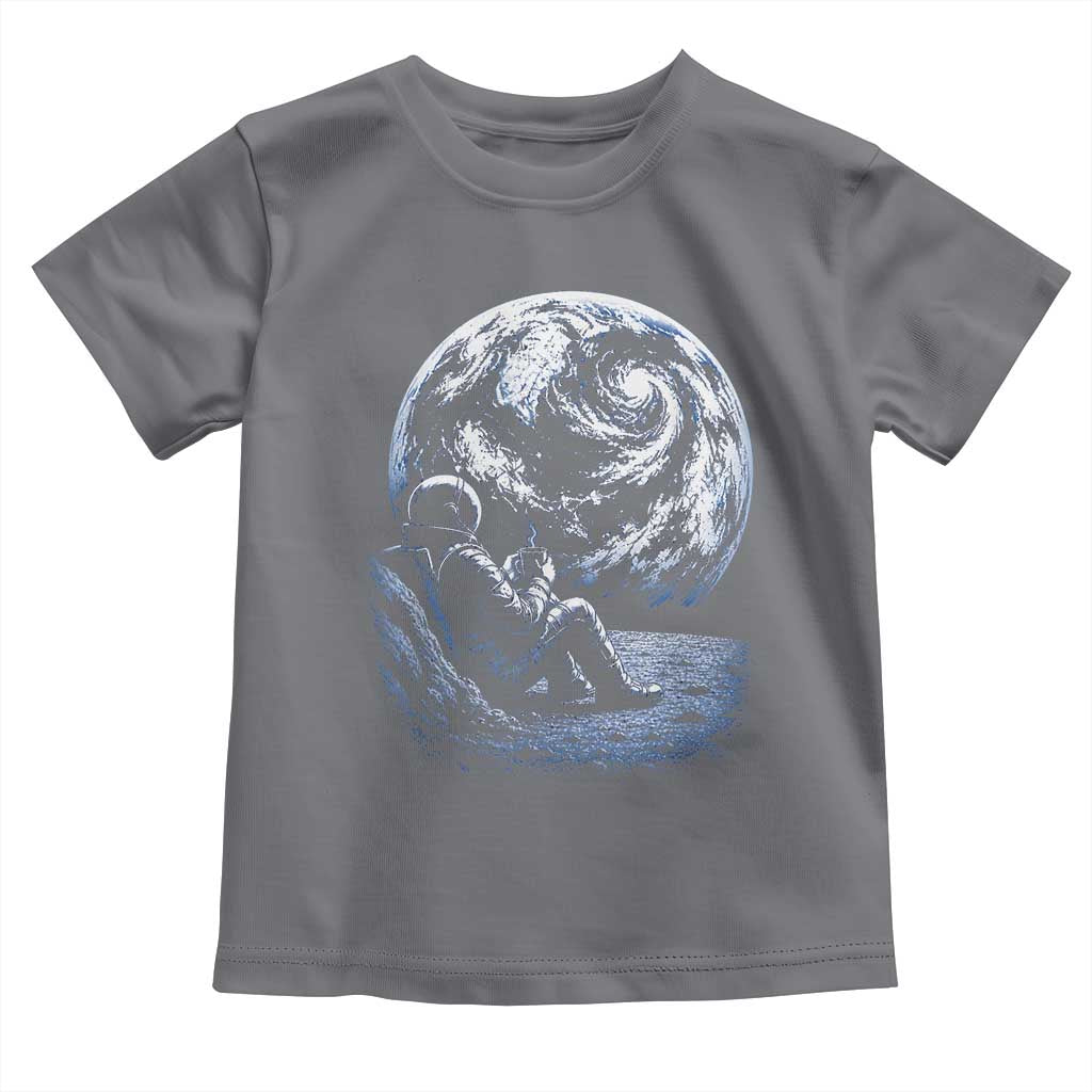 Astronaut Drinking Coffee On The Moon Graphic Toddler T Shirt Vintage Sci Fi Earth Horizon Space Explorer TS02 Charcoal Print Your Wear