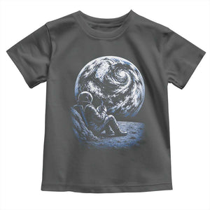 Astronaut Drinking Coffee On The Moon Graphic Toddler T Shirt Vintage Sci Fi Earth Horizon Space Explorer TS02 Dark Heather Print Your Wear