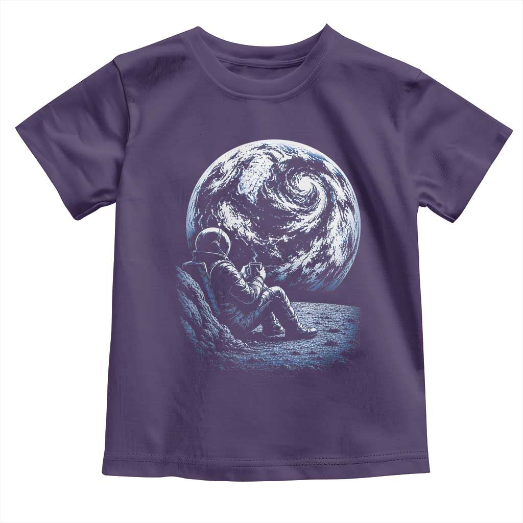 Astronaut Drinking Coffee On The Moon Graphic Toddler T Shirt Vintage Sci Fi Earth Horizon Space Explorer TS02 Purple Print Your Wear