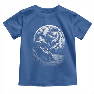 Astronaut Drinking Coffee On The Moon Graphic Toddler T Shirt Vintage Sci Fi Earth Horizon Space Explorer TS02 Royal Blue Print Your Wear