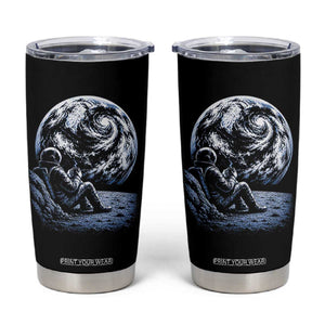 Astronaut Drinking Coffee On The Moon Graphic Tumbler Cup Vintage Sci Fi Earth Horizon Space Explorer TS02 Black Print Your Wear