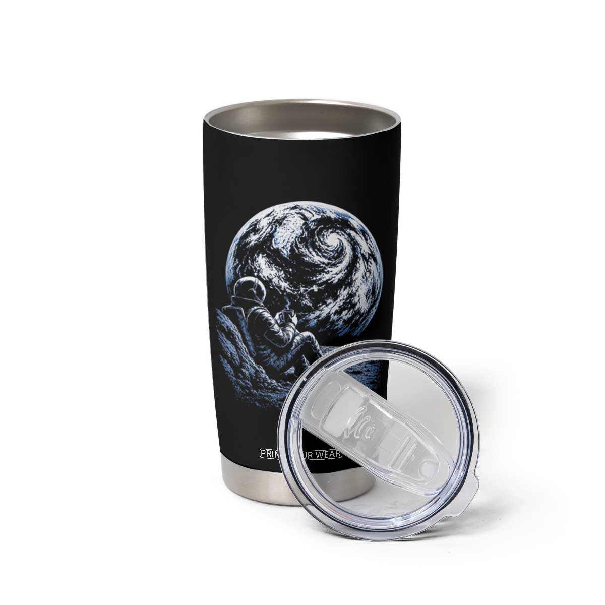 Astronaut Drinking Coffee On The Moon Graphic Tumbler Cup Vintage Sci Fi Earth Horizon Space Explorer TS02 Print Your Wear