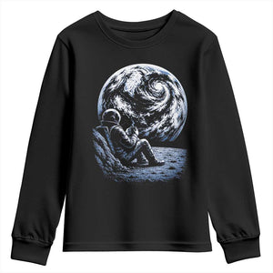 Astronaut Drinking Coffee On The Moon Graphic Youth Sweatshirt Vintage Sci Fi Earth Horizon Space Explorer TS02 Black Print Your Wear
