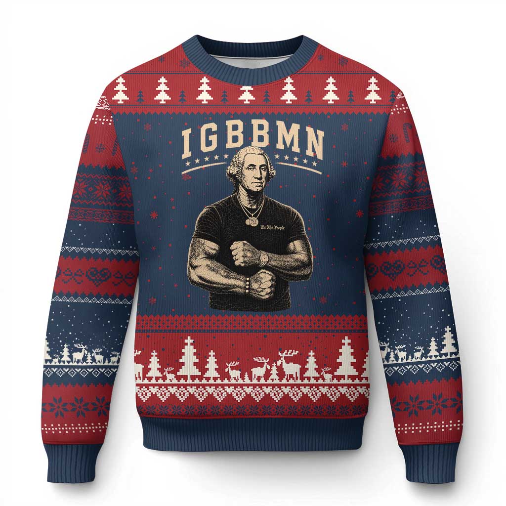 IGBBMN Buff George Washington Parody Ugly Christmas Sweater It’s Gonna Be Bad Funny Ironic Patriotic Founding Father