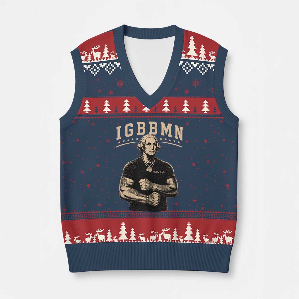 IGBBMN Buff George Washington Parody V-Neck Knit Sweater Vest It’s Gonna Be Bad Funny Ironic Patriotic Founding Father TS02 Navy Red Print Your Wear