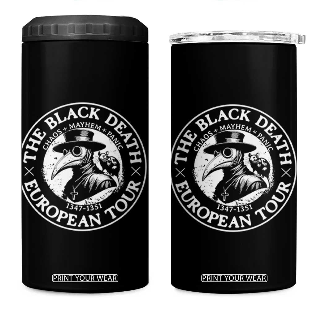 The Black Death European Tour 1347 4 in 1 Can Cooler Tumbler Funny Plague Doctor History Humor