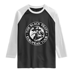 The Black Death European Tour 1347 Raglan Shirt Funny Plague Doctor History Humor