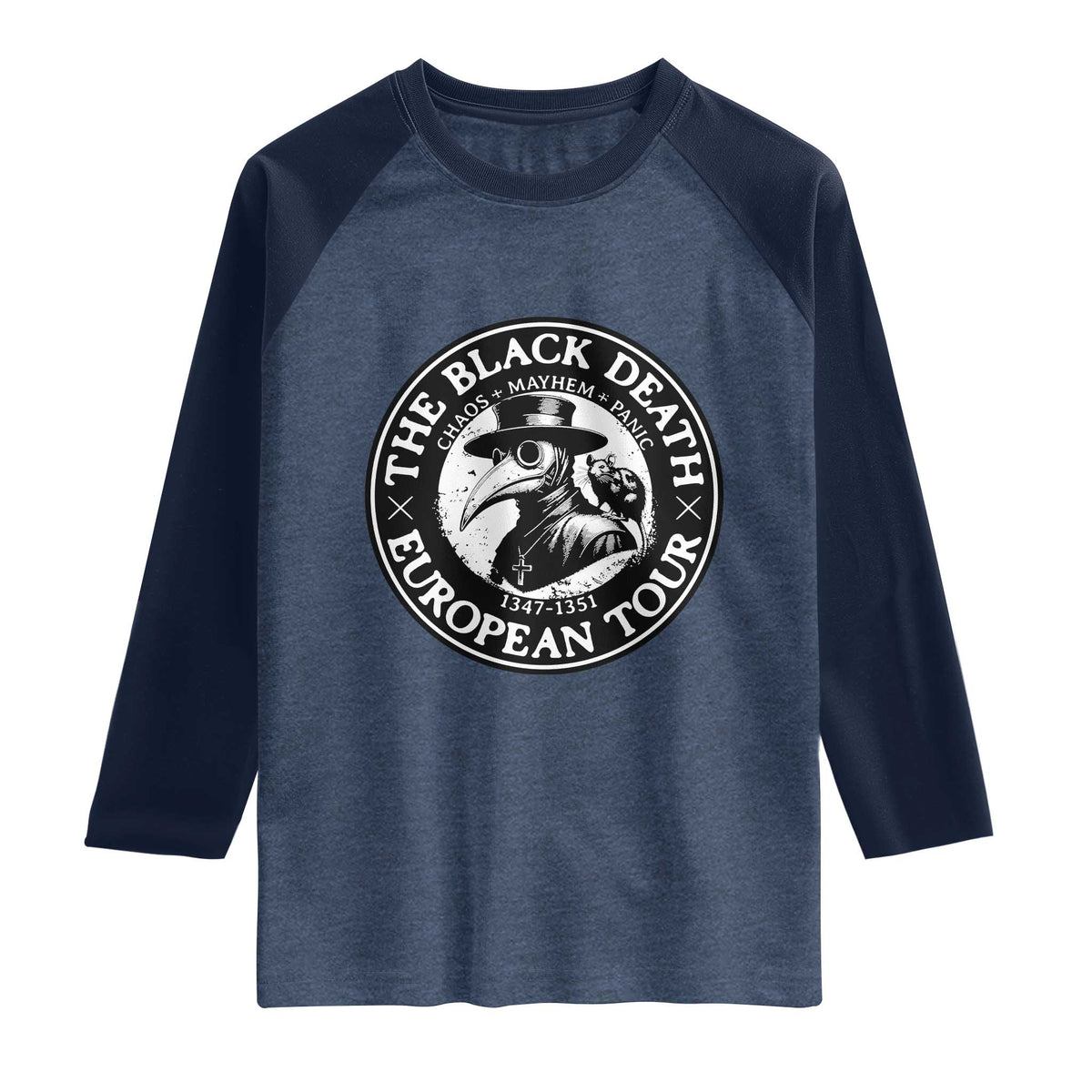 The Black Death European Tour 1347 Raglan Shirt Funny Plague Doctor History Humor