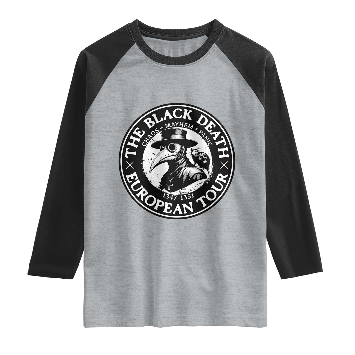 The Black Death European Tour 1347 Raglan Shirt Funny Plague Doctor History Humor