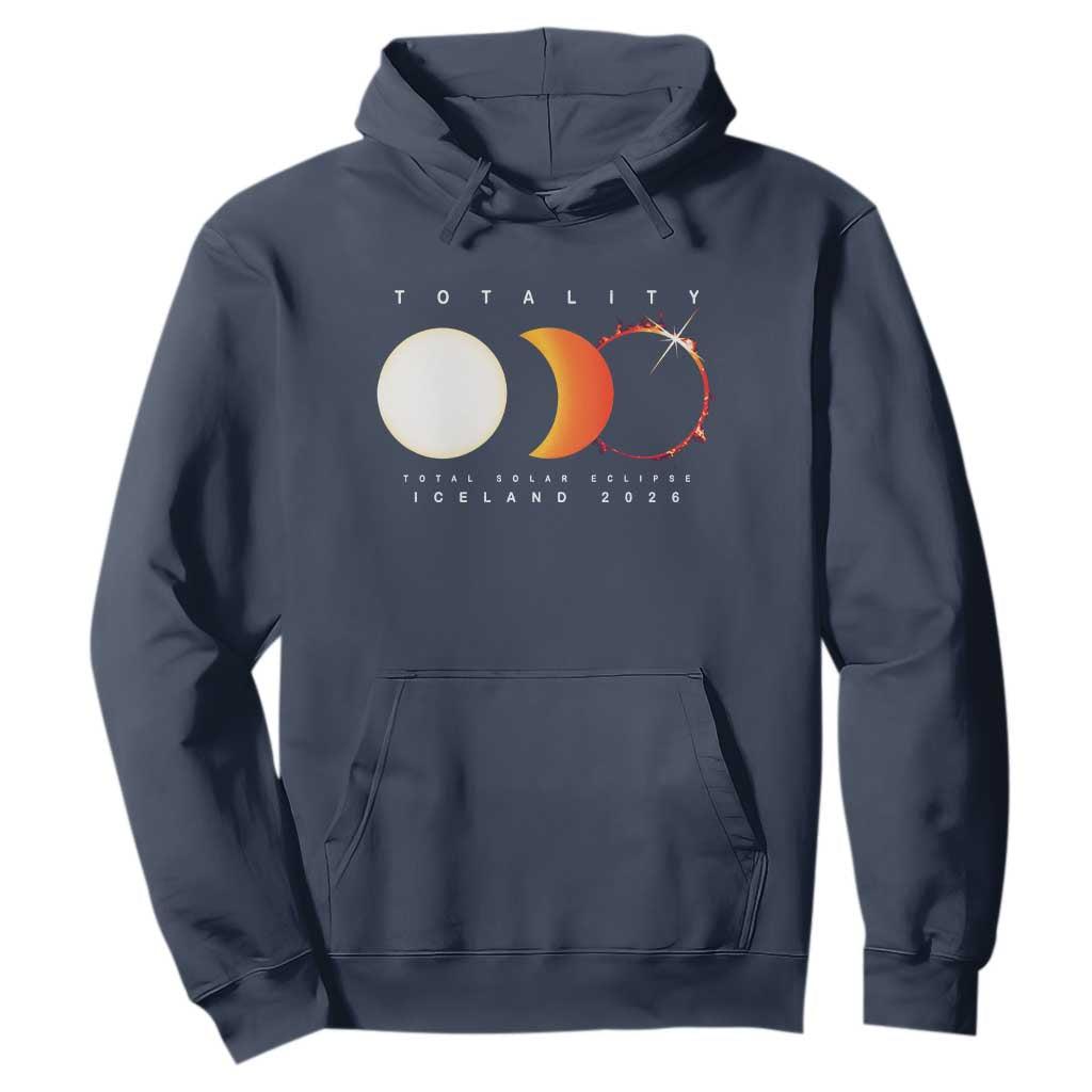 Iceland Total Solar Eclipse 2026 Totality Hoodie Travel Souvenir Astronomy Geek Gift TS02 Navy Print Your Wear
