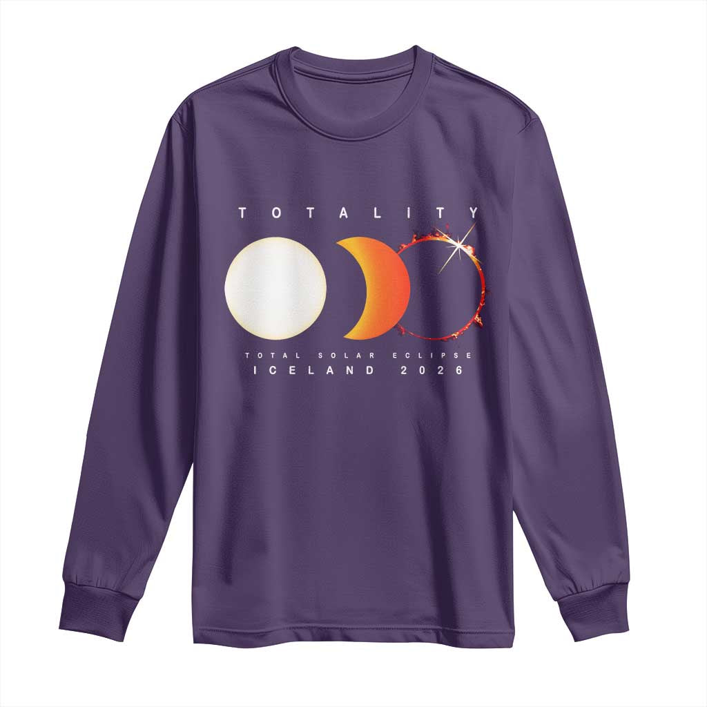 Iceland Total Solar Eclipse 2026 Totality Long Sleeve Shirt Travel Souvenir Astronomy Geek Gift TS02 Purple Print Your Wear