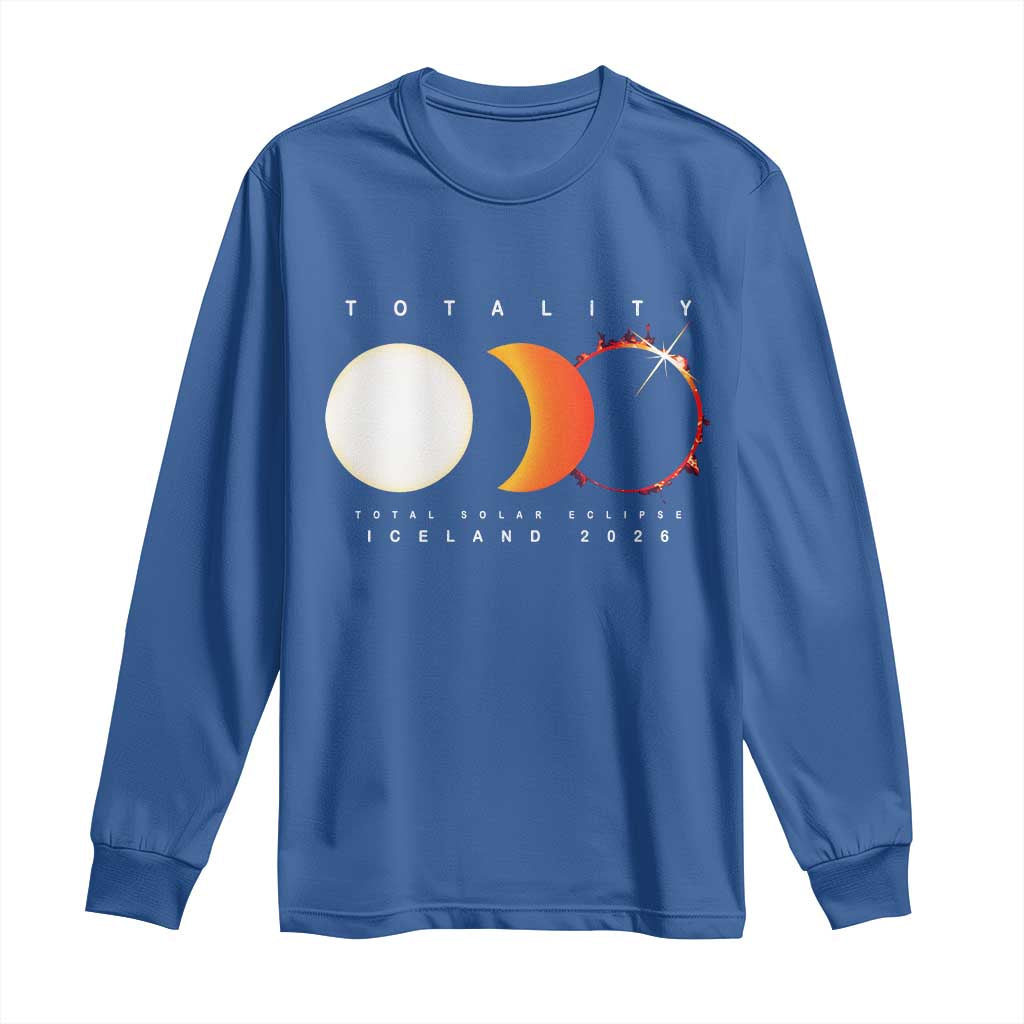 Iceland Total Solar Eclipse 2026 Totality Long Sleeve Shirt Travel Souvenir Astronomy Geek Gift TS02 Royal Blue Print Your Wear