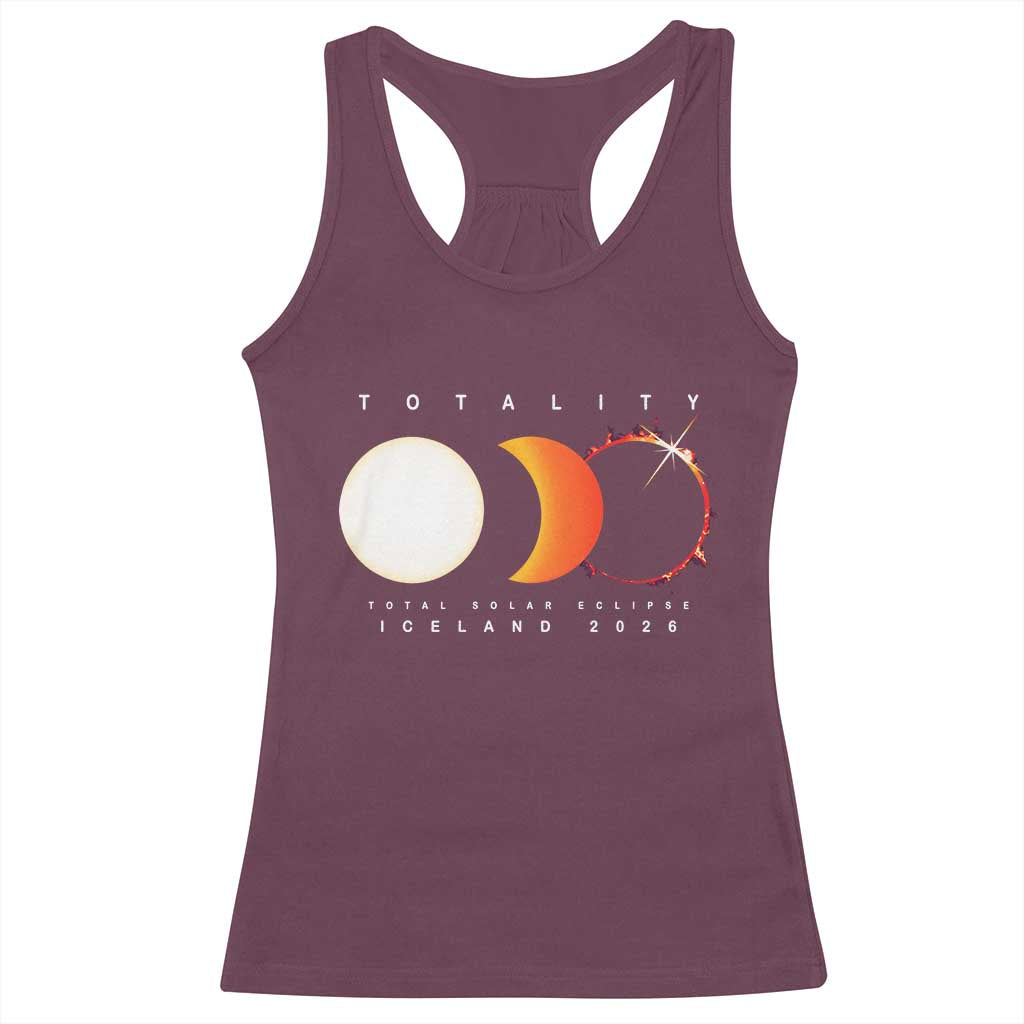 Iceland Total Solar Eclipse 2026 Totality Racerback Tank Top Travel Souvenir Astronomy Geek Gift TS02 Maroon Print Your Wear