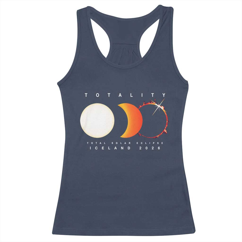 Iceland Total Solar Eclipse 2026 Totality Racerback Tank Top Travel Souvenir Astronomy Geek Gift TS02 Navy Print Your Wear