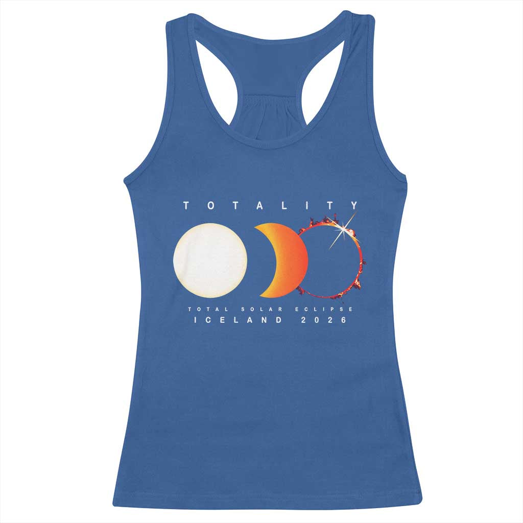 Iceland Total Solar Eclipse 2026 Totality Racerback Tank Top Travel Souvenir Astronomy Geek Gift TS02 Royal Blue Print Your Wear
