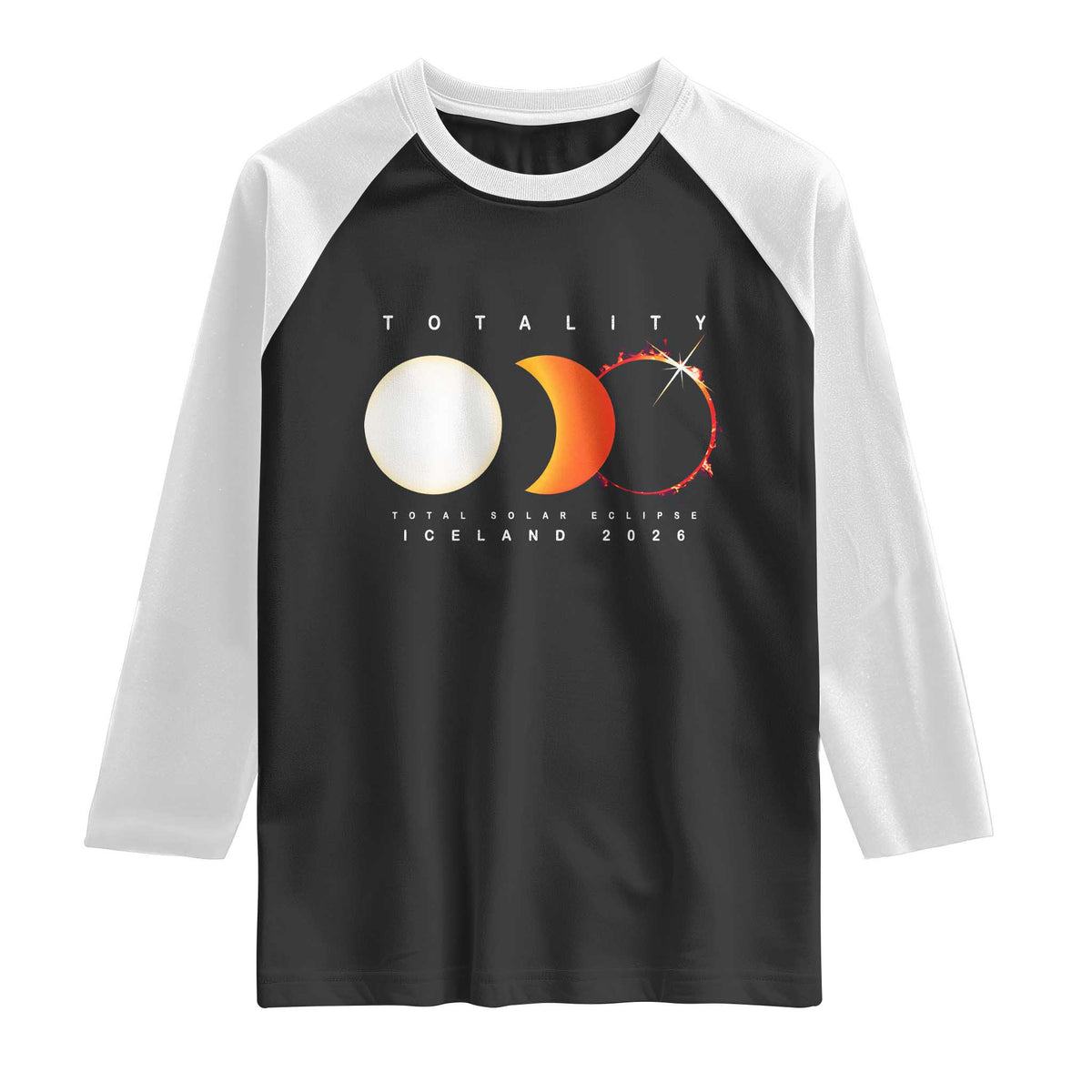 Iceland Total Solar Eclipse 2026 Totality Raglan Shirt Travel Souvenir Astronomy Geek Gift TS02 Black White Print Your Wear