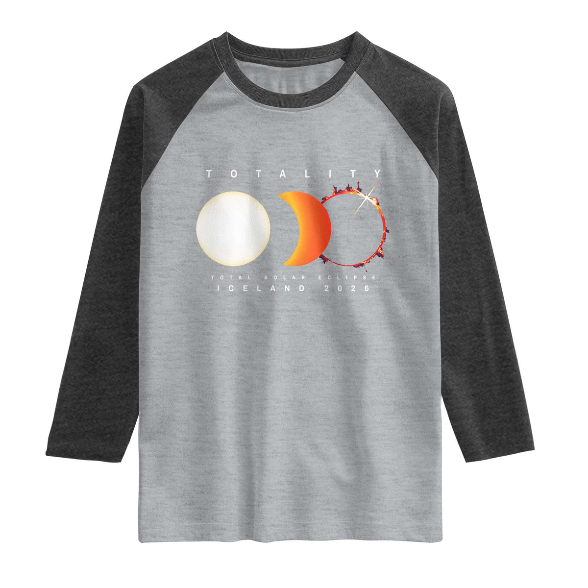 Iceland Total Solar Eclipse 2026 Totality Raglan Shirt Travel Souvenir Astronomy Geek Gift TS02 Heather Gray Heather Charcoal Print Your Wear
