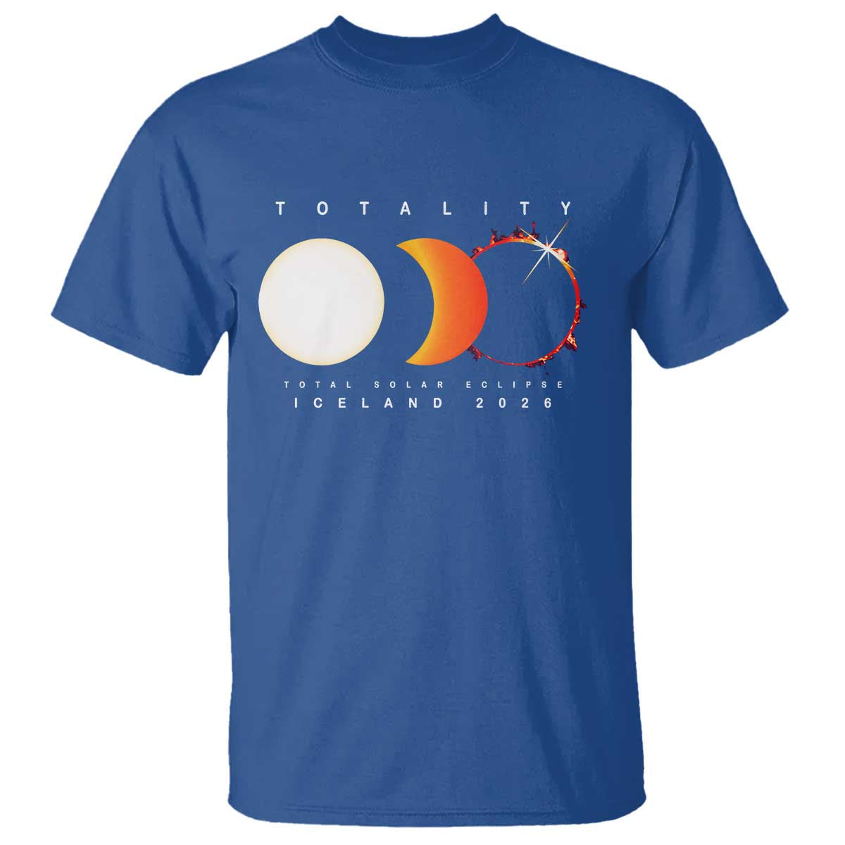 Iceland Total Solar Eclipse 2026 Totality T Shirt Travel Souvenir Astronomy Geek Gift TS02 Royal Blue Print Your Wear