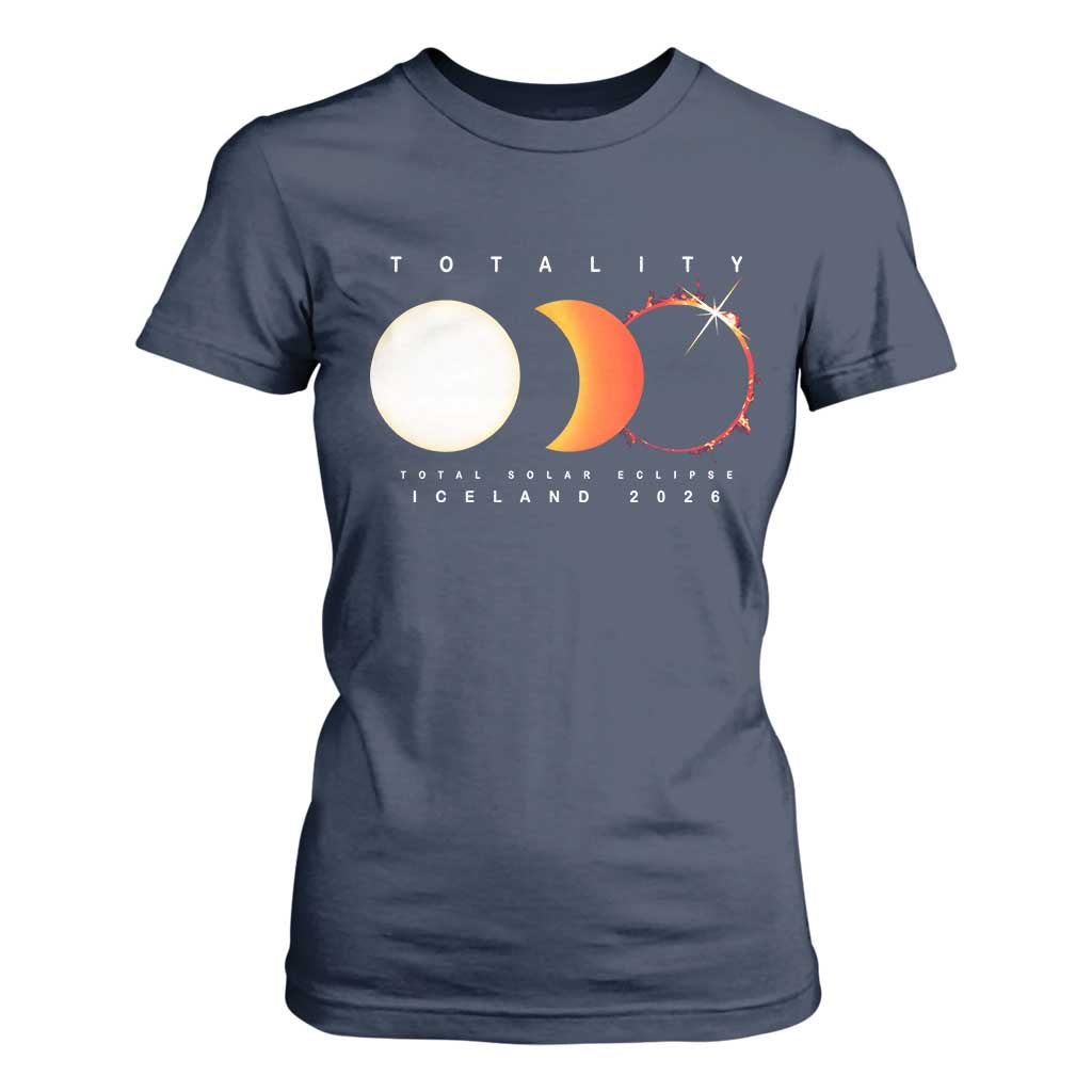 Iceland Total Solar Eclipse 2026 Totality T Shirt For Women Travel Souvenir Astronomy Geek Gift TS02 Navy Print Your Wear