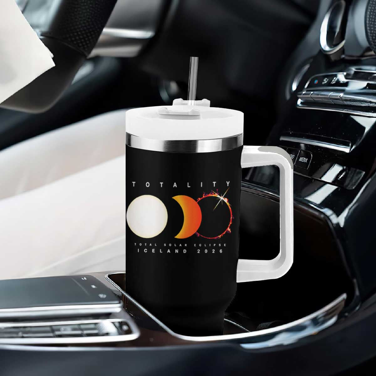 Iceland Total Solar Eclipse 2026 Totality Tumbler With Handle Travel Souvenir Astronomy Geek Gift TS02 Print Your Wear