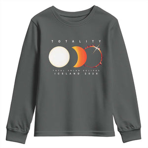 Iceland Total Solar Eclipse 2026 Totality Youth Sweatshirt Travel Souvenir Astronomy Geek Gift TS02 Dark Heather Print Your Wear