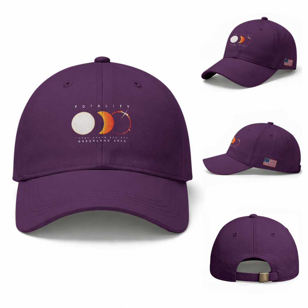 Greenland Total Solar Eclipse 2026 Totality Baseball Cap Travel Souvenir Astronomy Geek Gift TS02 Baseball Cap Universal Fit Purple Print Your Wear