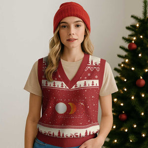 Greenland Total Solar Eclipse 2026 Totality V-Neck Knit Sweater Vest Travel Souvenir Astronomy Geek Gift TS02 Red Beige Print Your Wear
