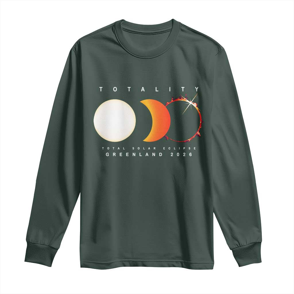 Greenland Total Solar Eclipse 2026 Totality Long Sleeve Shirt Travel Souvenir Astronomy Geek Gift TS02 Dark Forest Green Print Your Wear
