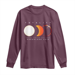 Greenland Total Solar Eclipse 2026 Totality Long Sleeve Shirt Travel Souvenir Astronomy Geek Gift TS02 Maroon Print Your Wear