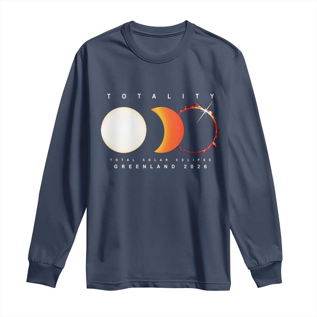 Greenland Total Solar Eclipse 2026 Totality Long Sleeve Shirt Travel Souvenir Astronomy Geek Gift TS02 Navy Print Your Wear