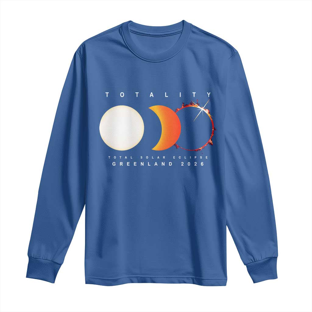 Greenland Total Solar Eclipse 2026 Totality Long Sleeve Shirt Travel Souvenir Astronomy Geek Gift TS02 Royal Blue Print Your Wear