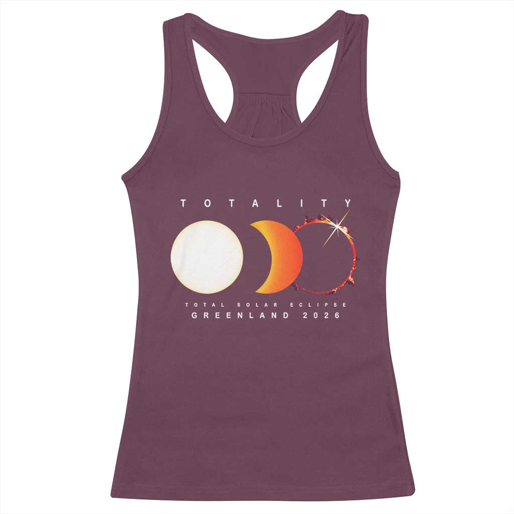 Greenland Total Solar Eclipse 2026 Totality Racerback Tank Top Travel Souvenir Astronomy Geek Gift TS02 Maroon Print Your Wear