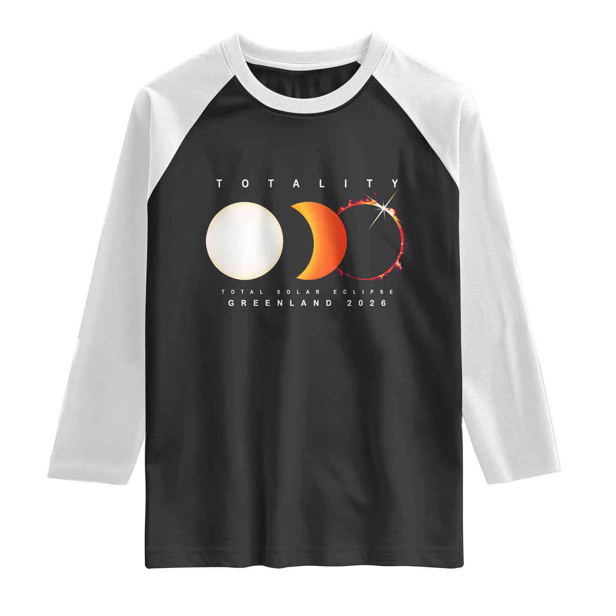 Greenland Total Solar Eclipse 2026 Totality Raglan Shirt Travel Souvenir Astronomy Geek Gift TS02 Black White Print Your Wear
