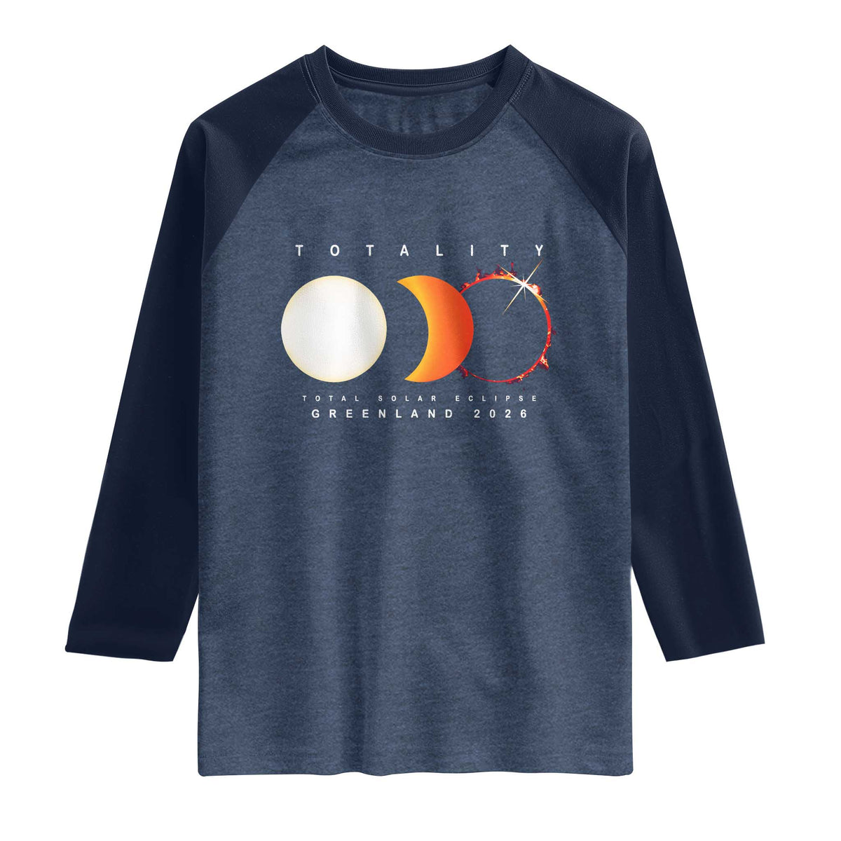 Greenland Total Solar Eclipse 2026 Totality Raglan Shirt Travel Souvenir Astronomy Geek Gift TS02 Heather Denim Navy Print Your Wear