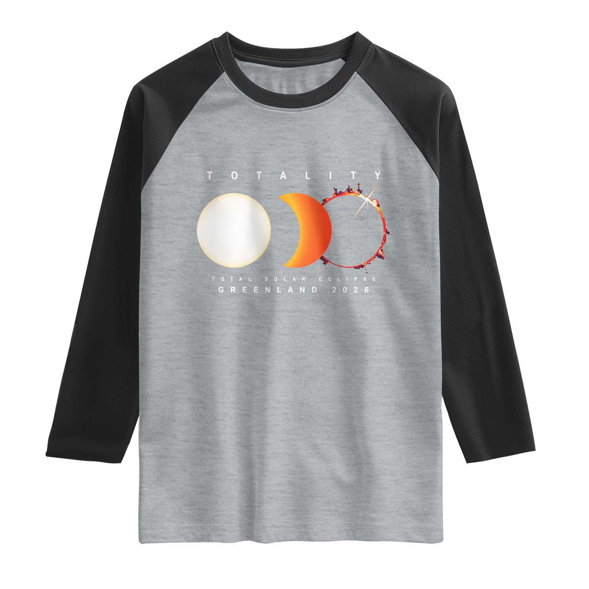 Greenland Total Solar Eclipse 2026 Totality Raglan Shirt Travel Souvenir Astronomy Geek Gift TS02 Heather Gray Black Print Your Wear