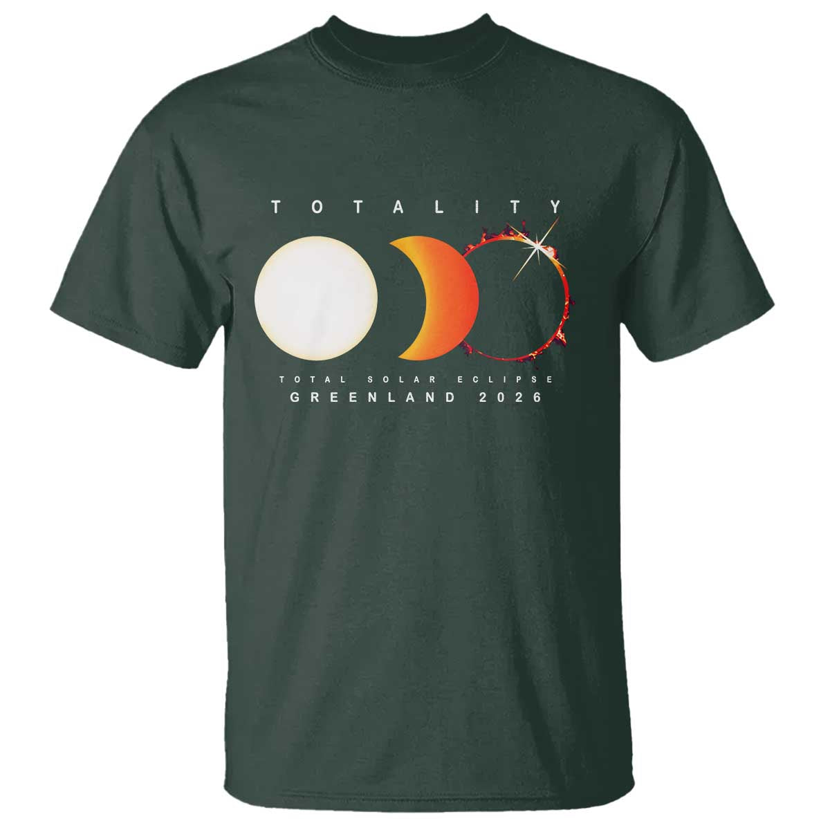 Greenland Total Solar Eclipse 2026 Totality T Shirt Travel Souvenir Astronomy Geek Gift TS02 Dark Forest Green Print Your Wear