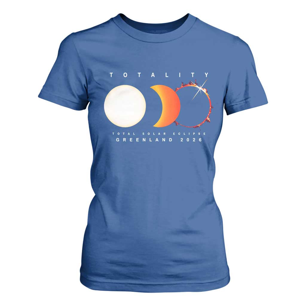 Greenland Total Solar Eclipse 2026 Totality T Shirt For Women Travel Souvenir Astronomy Geek Gift TS02 Royal Blue Print Your Wear