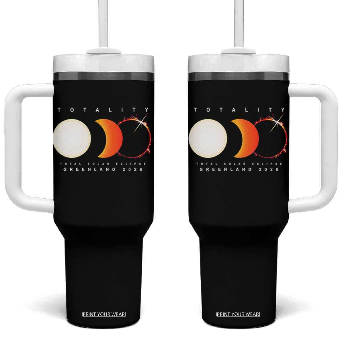 Greenland Total Solar Eclipse 2026 Totality Tumbler With Handle Travel Souvenir Astronomy Geek Gift TS02 One Size: 40 oz Black Print Your Wear