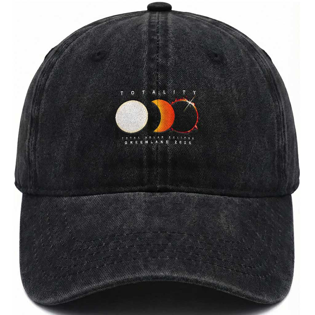 Greenland Total Solar Eclipse 2026 Totality Washed Cotton Baseball Cap Travel Souvenir Astronomy Geek Gift TS02 Print Your Wear