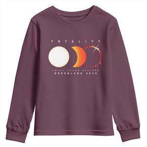 Greenland Total Solar Eclipse 2026 Totality Youth Sweatshirt Travel Souvenir Astronomy Geek Gift TS02 Maroon Print Your Wear