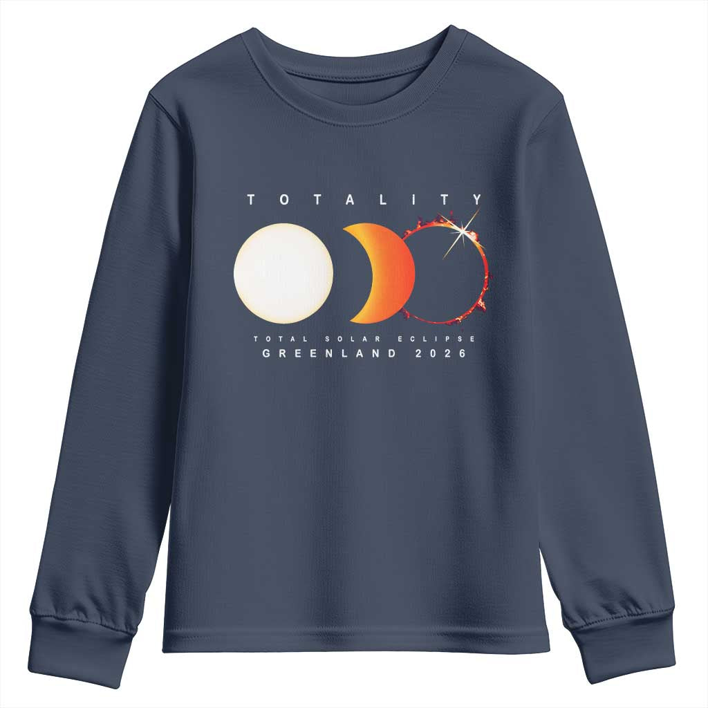 Greenland Total Solar Eclipse 2026 Totality Youth Sweatshirt Travel Souvenir Astronomy Geek Gift TS02 Navy Print Your Wear